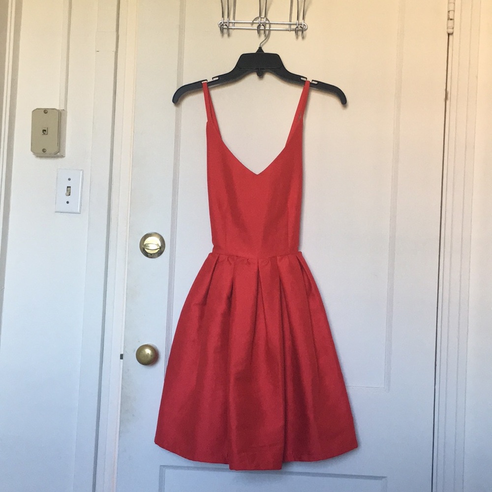 Open back red fit and flare dress
